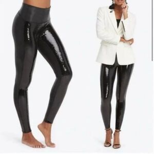 SPANX Sequined Faux-Leather Black Legging- Size XS